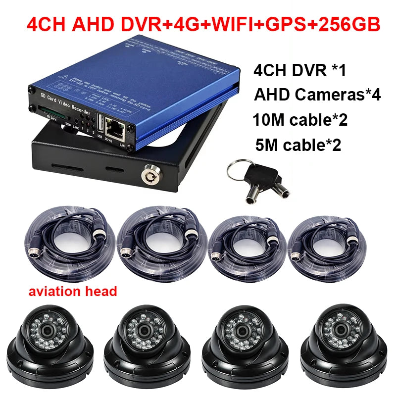 4-channel video monitoring with 4pcs AHD camera for car bus vehicle SDVR104 4CH AHD 1080P video recorder sd card DVR
