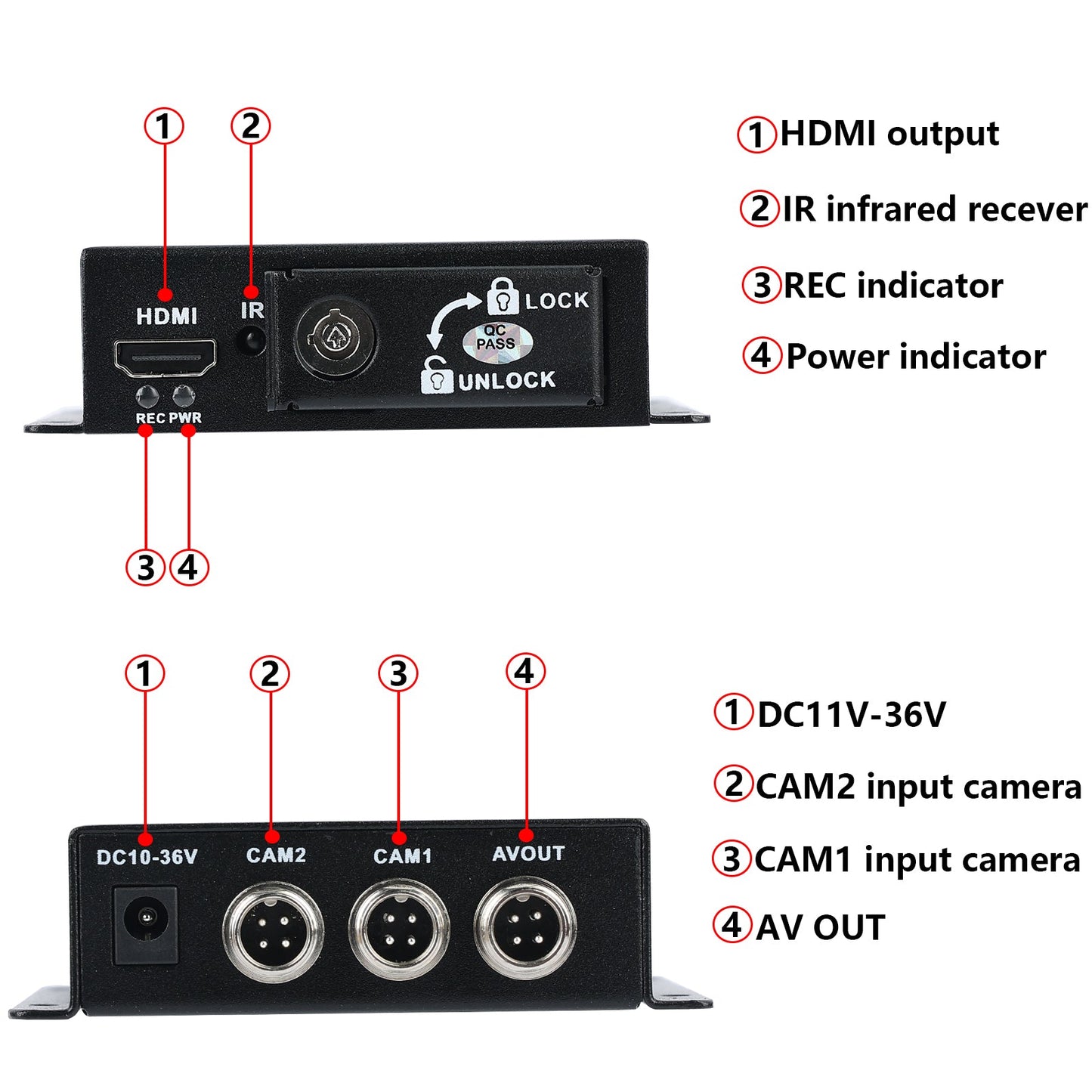 8MP AHD TVI DVR 2ch DVR aŭto kamiono veturilo videoregistro movebla DVR HDMI eligo 2CH MINI DVR HDMI CVBS AHD kun teleregilo 