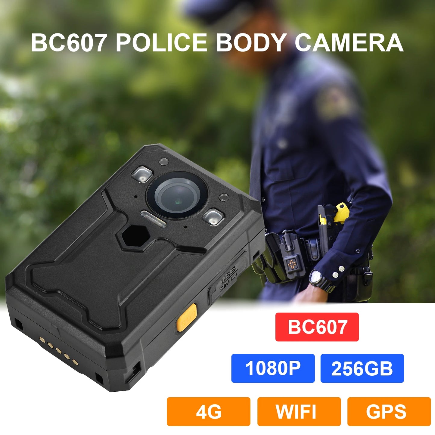 BC607 Body Worn Camera 4G WIFI GPS HD 1440P Live broadcast in real time,Facial Recognition,Intercom function,IP67 waterproof