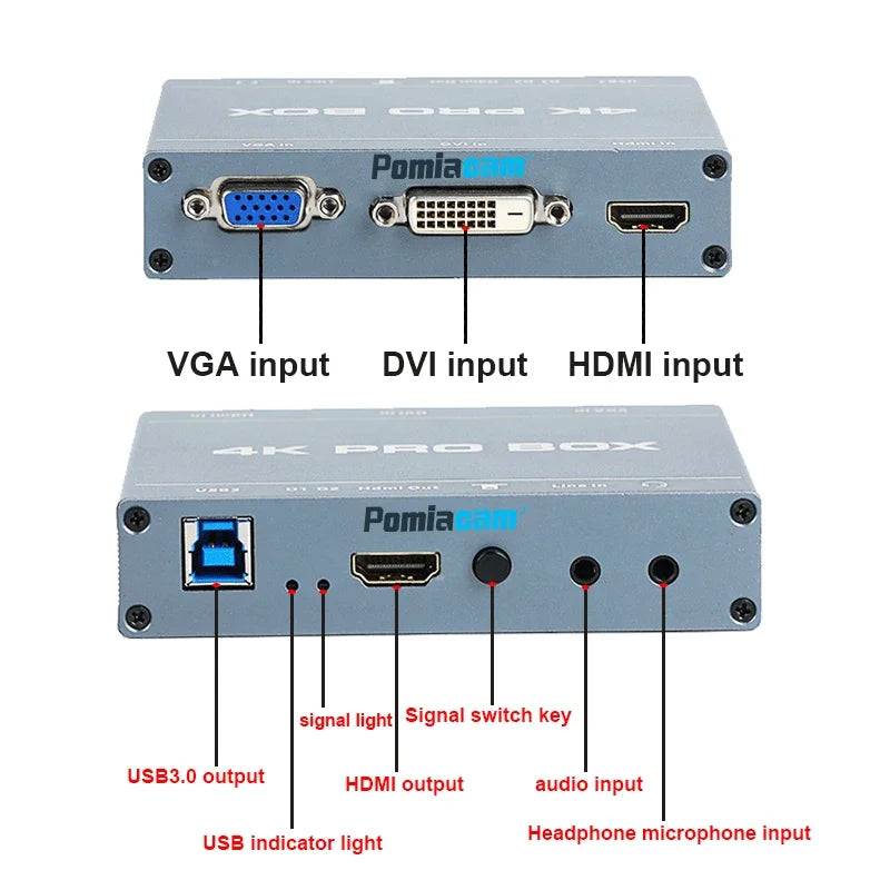 HD Video Capture Card with 4K PRO BOX HDMI Loop Out Support 1080P 60fps Output DVI HDMI VGA To USB3.0 Capture Card