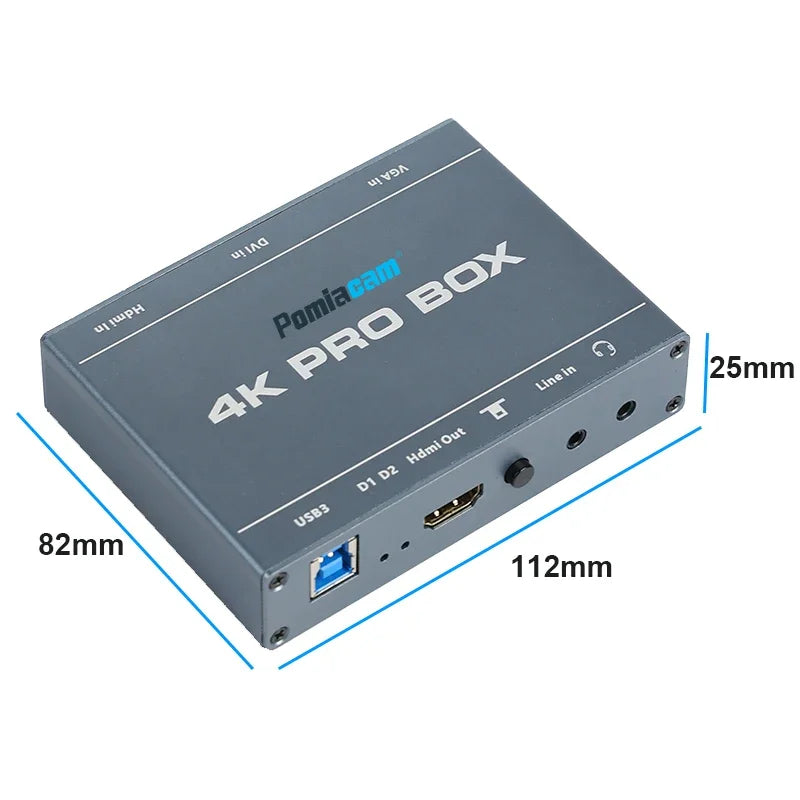 HD Video Capture Card with 4K PRO BOX HDMI Loop Out Support 1080P 60fps Output DVI HDMI VGA To USB3.0 Capture Card