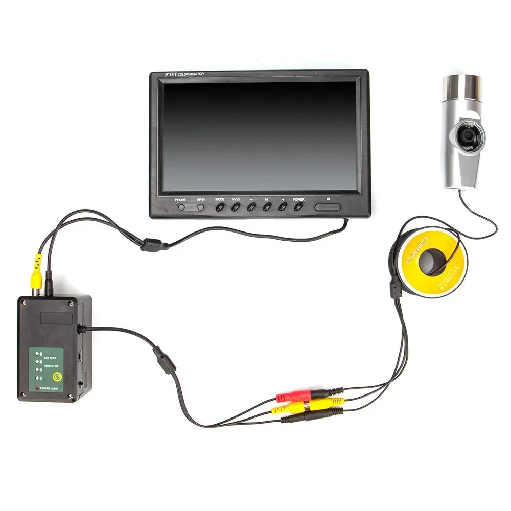 Dual Lens 9inch HD Underwater Fishing Camera with 2.25mm Cable  HD Display WF21  Waterproof Wireless Video Fish Finder System