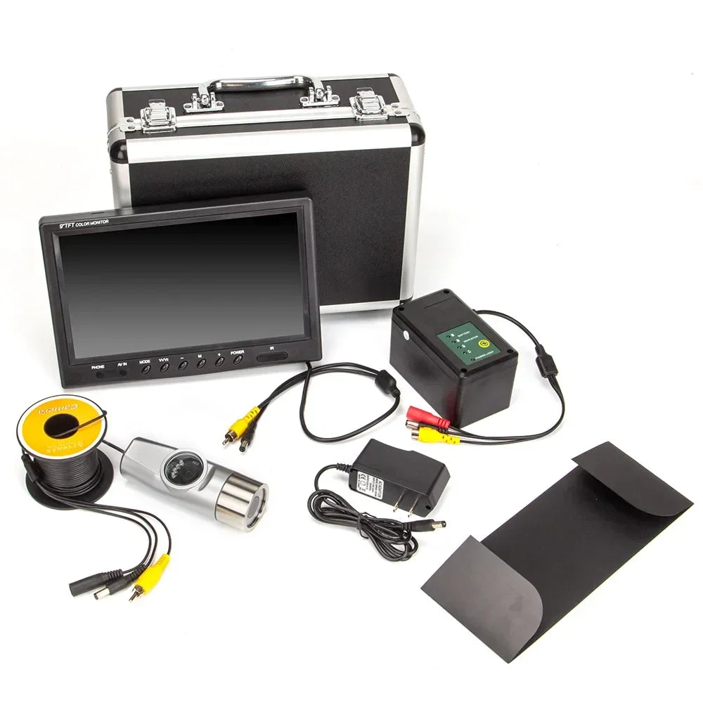 Dual Lens 9inch HD Underwater Fishing Camera with 2.25mm Cable  HD Display WF21  Waterproof Wireless Video Fish Finder System