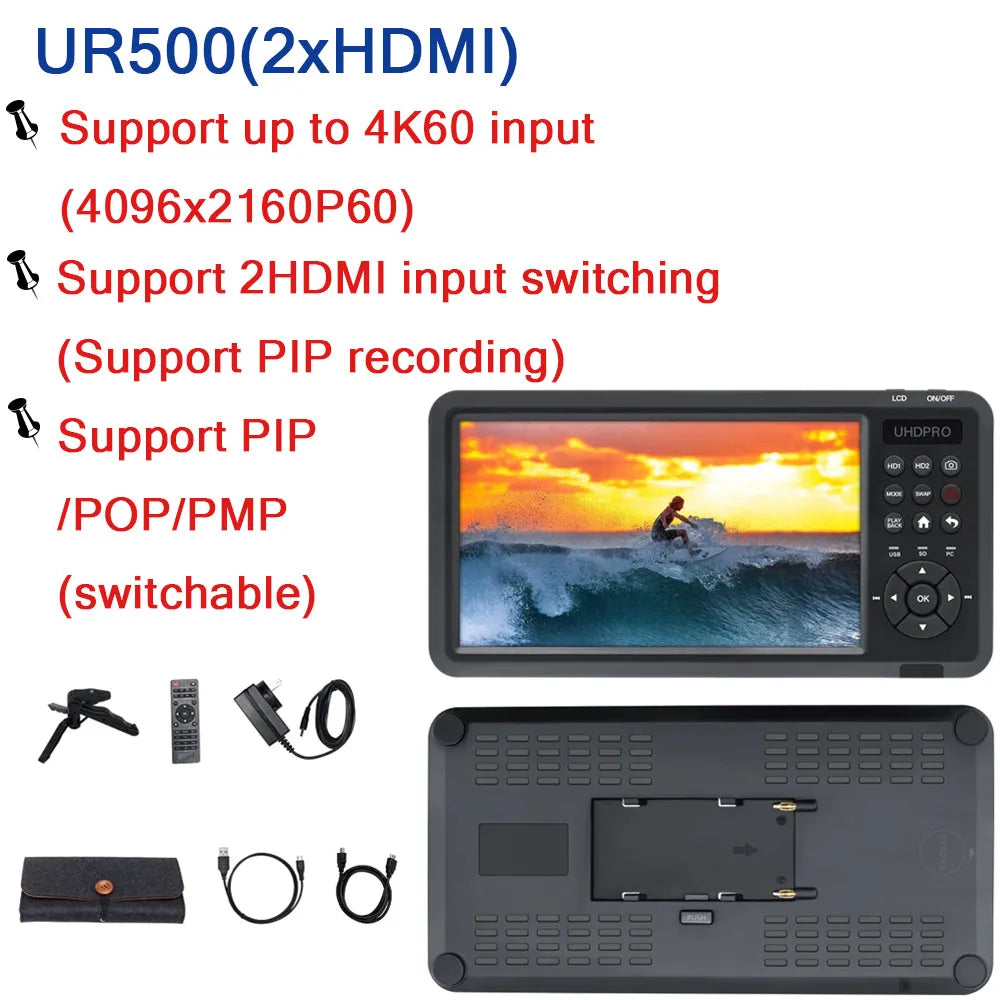 UR500A Video Record StandAlone Monitor Endoscop 2 Channel 4K PIP POP RCA HDMI VGA YPbPr Analog Screen Capture Box