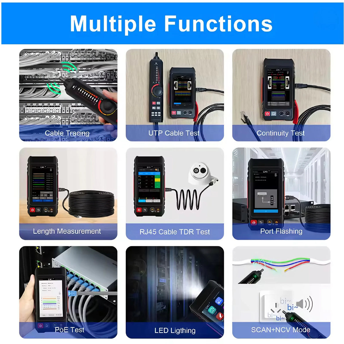 LT-600T 4' Touch Screen UTP Cable Tester PoE VFL OPM TDR Level Meter Test IP Search Scan Tracer in One Network Cable Tool