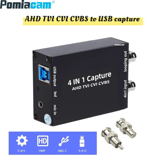 AFN-4in1 Video Capture card 4 in 1 AHD CVBS CVI TVI to USB 2.0 Video Converter 1080P 60FPS For OBS /PotPlayer supports lossless loop out