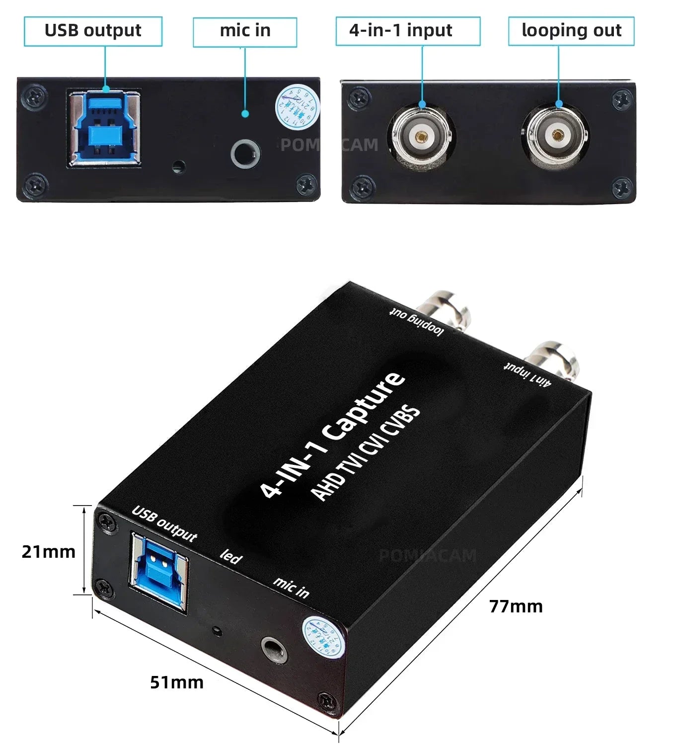 AFN-4in1 Video Capture card 4 in 1 AHD CVBS CVI TVI to USB 2.0 Video Converter 1080P 60FPS For OBS /PotPlayer supports lossless loop out