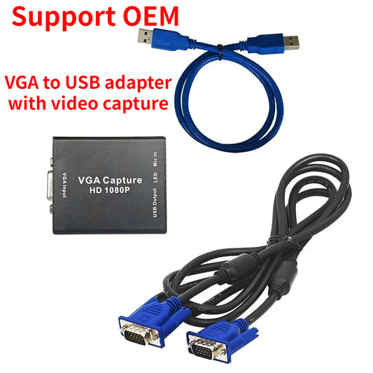 Support Wholesale, support OEM HD VGA1080P to USB Cable Converter With Audio Power Supply HDMI Male To Female Converter Adapter  audio and video capture card
