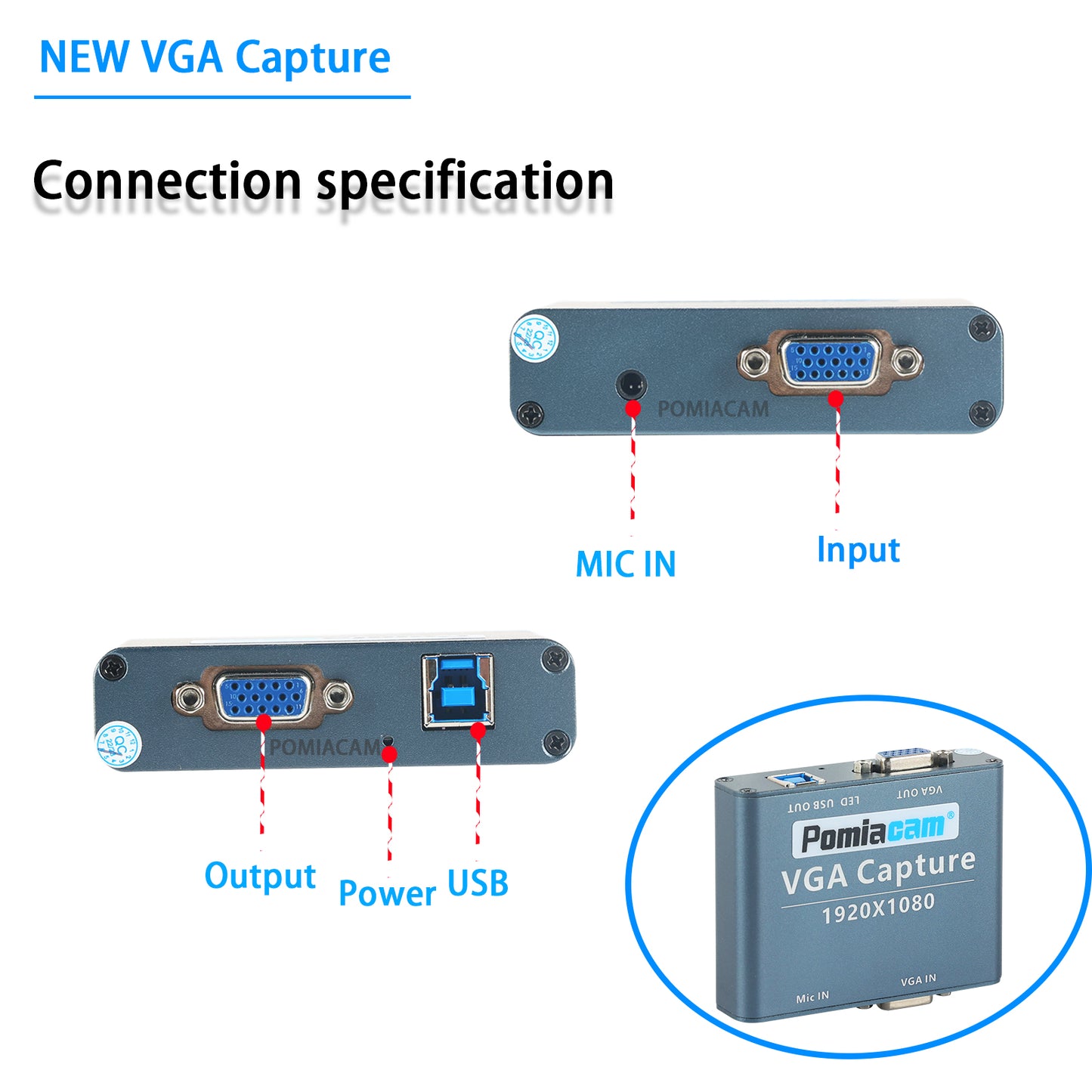 VGA To USB Capture 1080P Audio and Video Capture with Video Capture Card Support UVC/UAC Standard --VGA LOOP Output