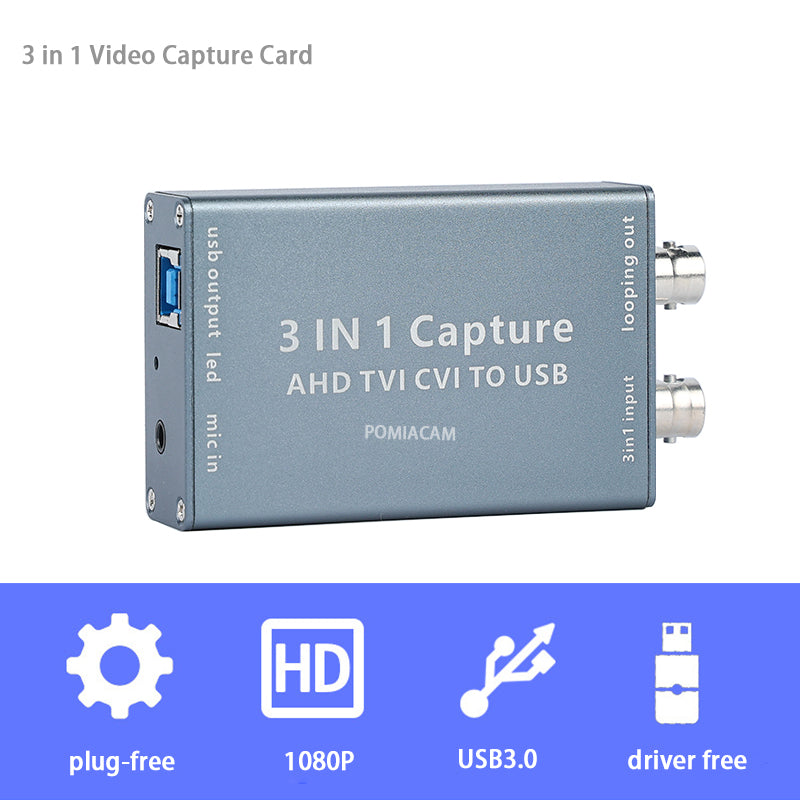 3 in 1 AHD To USB 3.0 Video Capture Card 1080P HD 60fps Capture Card Video Record TVI CVI Video Card Support Loop Out
